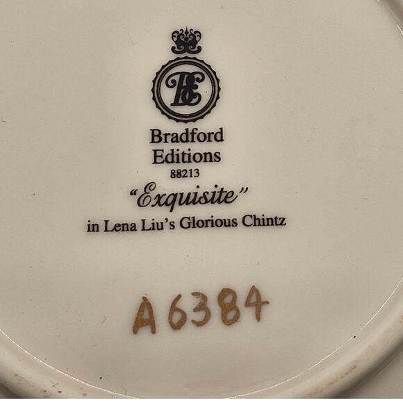 Vintage Bradford Editions Lena Liu "Exquisite" Floral Teacup & Saucer Set - Picture 4 of 5